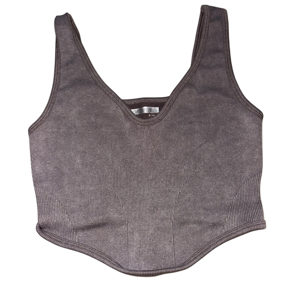 Gray Ribbed Form Fitting Tank Top